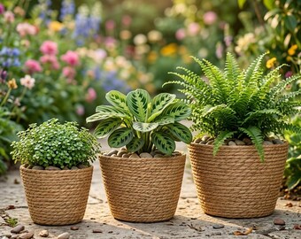 Woven Plant Basket Natural Seagrass Planter Cover, Boho Flower Pot Holder Indoor Outdoor Decorative Storage Basket