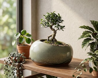 Handgefertigter Keramik-Pflanztopf für Sukkulenten, Retro-Glasur, moderne Bonsai-Vase, dekorativer Zimmerpflanzentopf, Tisch-Pflanzschale