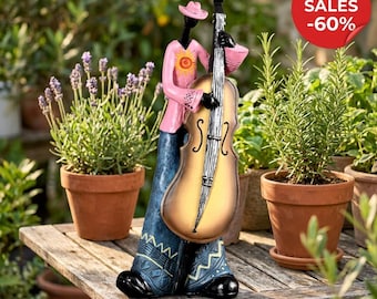 Faceless Cellist Musician Figurine, Boho Resin Statue with Cello, Pink & Blue Music Sculpture, Nordic Postmodern Home Decor Gift