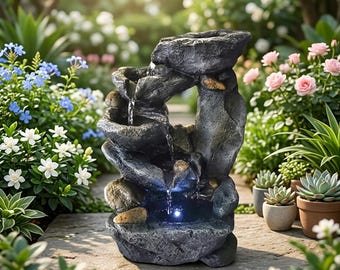 Indoor Water Fountain Resin Rock Cascade LED Light Feng Shui Zen Decor Desk Office Relaxation Gift