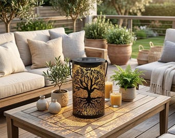 Solar Tree of Life Lantern, Metal Garden Lantern Light, Hanging Outdoor Solar Lamp, Patio Decor, Boho Yard Gift for Nature Lovers