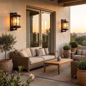 Aplique de pared exterior impermeable de metal, luminaria exterior moderna con pantalla de cristal, iluminación para porches, jardines y villas.