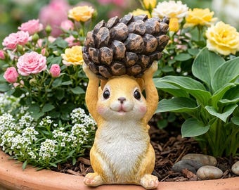 Cute Squirrel Garden Statue Holding Pinecone, Resin Outdoor Animal Figurine, Small Yard Decor, Fairy Garden Ornament, Gift for Nature Lovers