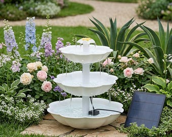 Solar Bird Bath Fountain 3-Tier Garden Water Feature, Outdoor Bird Feeder with Solar Pump, Detachable White Patio Decor