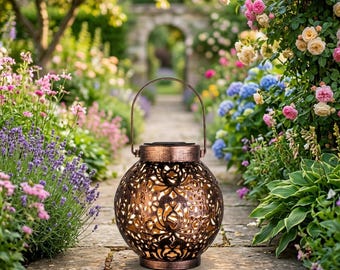 Solar Metal Lantern Outdoor Hanging Lantern Waterproof LED Garden Light Vintage Boho Patio Decor Decorative Iron Lantern