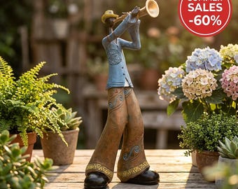 Abstract Jazz Trumpet Player Resin Statue | Modern Music Figurine | Nordic Postmodern Home Decor Sculpture for Living Room & Study, 29cm