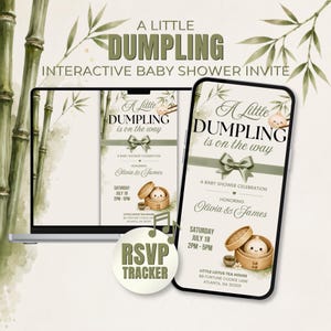 A Little Dumpling Is On The Way Baby Shower Invite Interactive Web Invitation with RSVP & Music, Sage Green Dumpling Baby Shower - DUM01