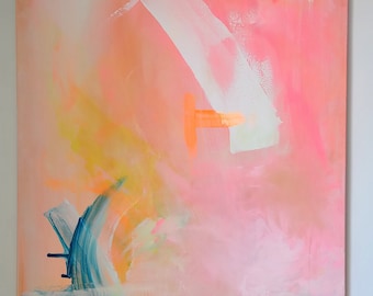 65 x 90 cm Original-Gemälde mit Textur Bunt und Neon- und Pastellfarben