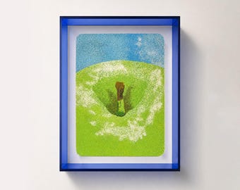 Green Apple Wall Art | Handmade Sand Texture Artwork | Contemporary Fruit Art | Original Mixed Media Decor