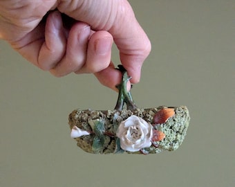 Antique Moss Ware Porcelain Basket Ornament