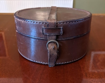 Antique Round  Leather Collar Box with Collars