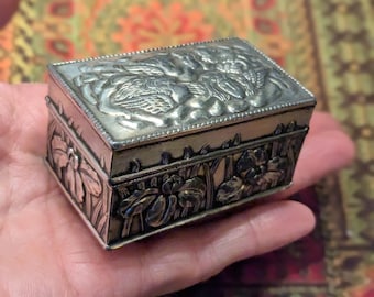 Vintage Silver Plate Ring Box Keepsake Box Repousse Angels Heads Art Nouveau
