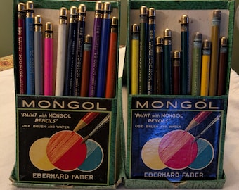 Vintage Eberhard Faber Mongol Coloured Pencils No. 743 Lot of 22 Pencils Double Case
