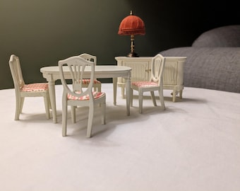 Lundby Royal Dining Set With Sideboard and Lamp White Dining Set