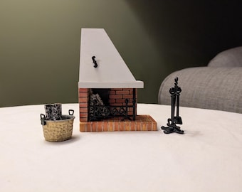 Lundby Dollhouse Corner Fireplace and Fireside Accessories