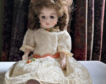 Reproduction Porcelain Doll with Lace Dress