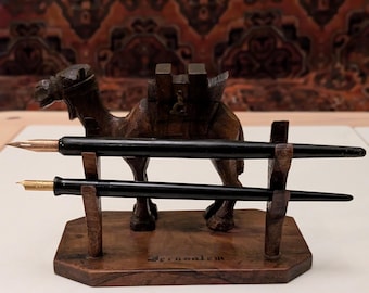 Antique Wooden Camel Ink Well and Pen Rest Jerusalem
