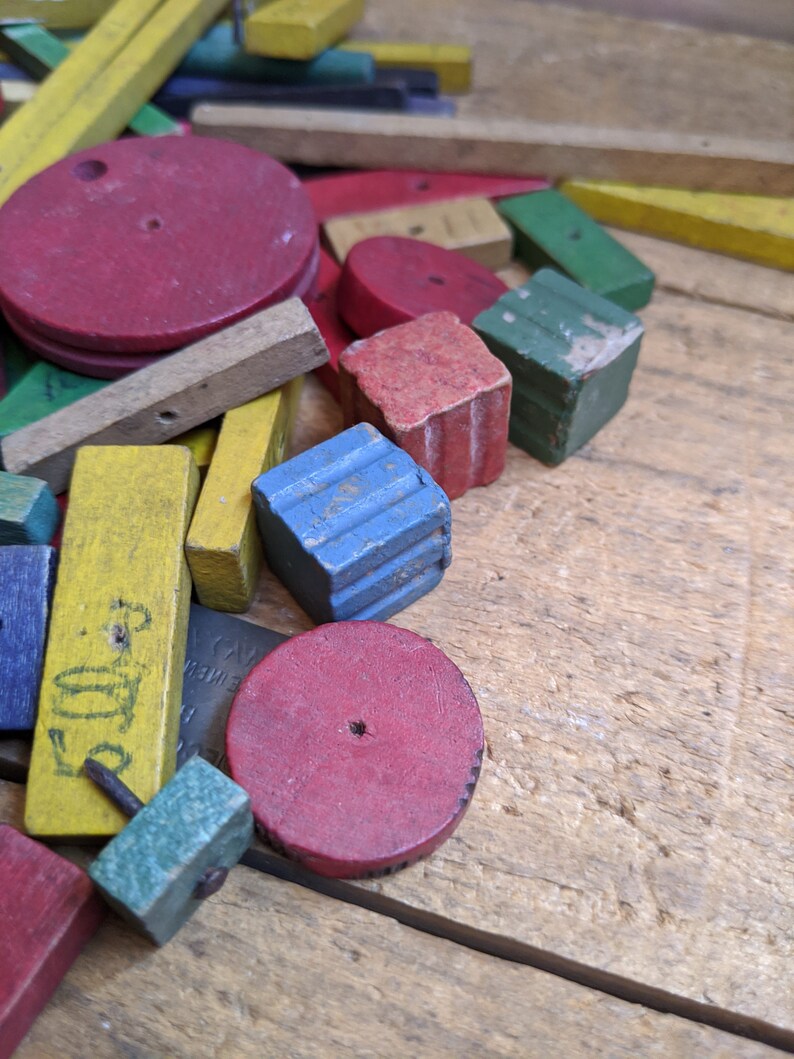 Vintage Wooden Bits and Pieces Construction Set Pieces Etsy
