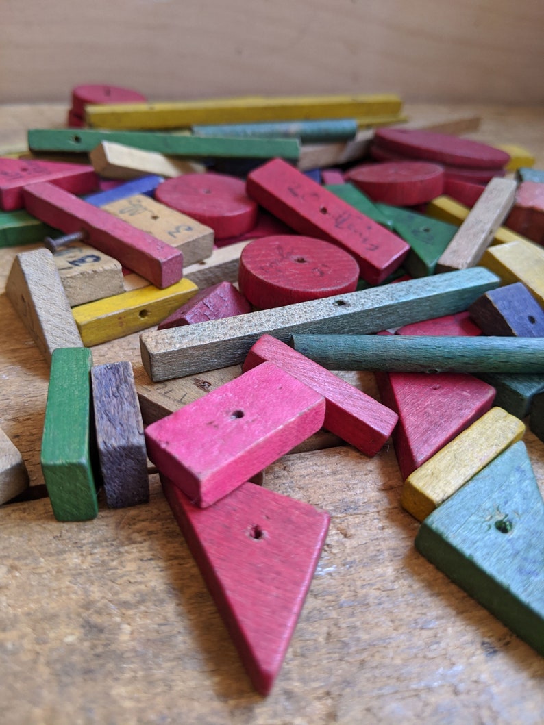 Vintage Wooden Bits and Pieces Construction Set Pieces Etsy