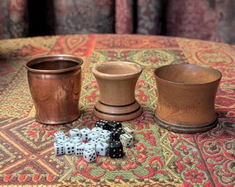 Vintage Wooden and Metal Dice Shakers with Tiny Dice Instant Collection