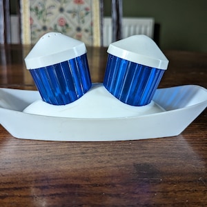 Salt and Pepper Set Retro Condiment Set Blue and White