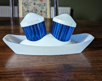 Salt and Pepper Set Retro Condiment Set Blue and White