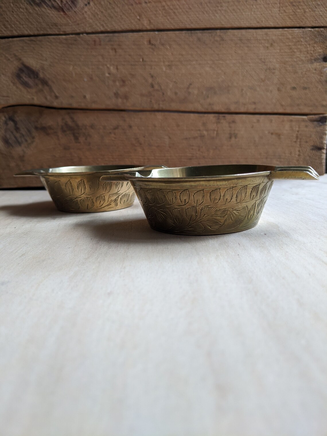 Pair of Vintage Brass Etched Ashtrays Made in India Brassware Etsy UK
