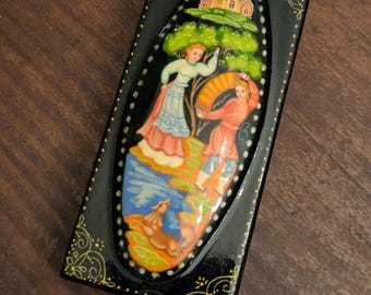 Vintage rysk lackerad papier-maché prydnadsask rysk folkkonst