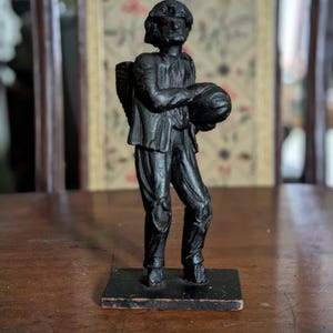 Hand Carved Wooden Figurine Man with Basket