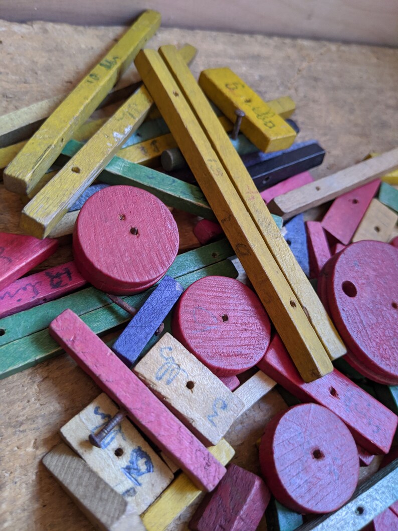 Vintage Wooden Bits and Pieces Construction Set Pieces Etsy
