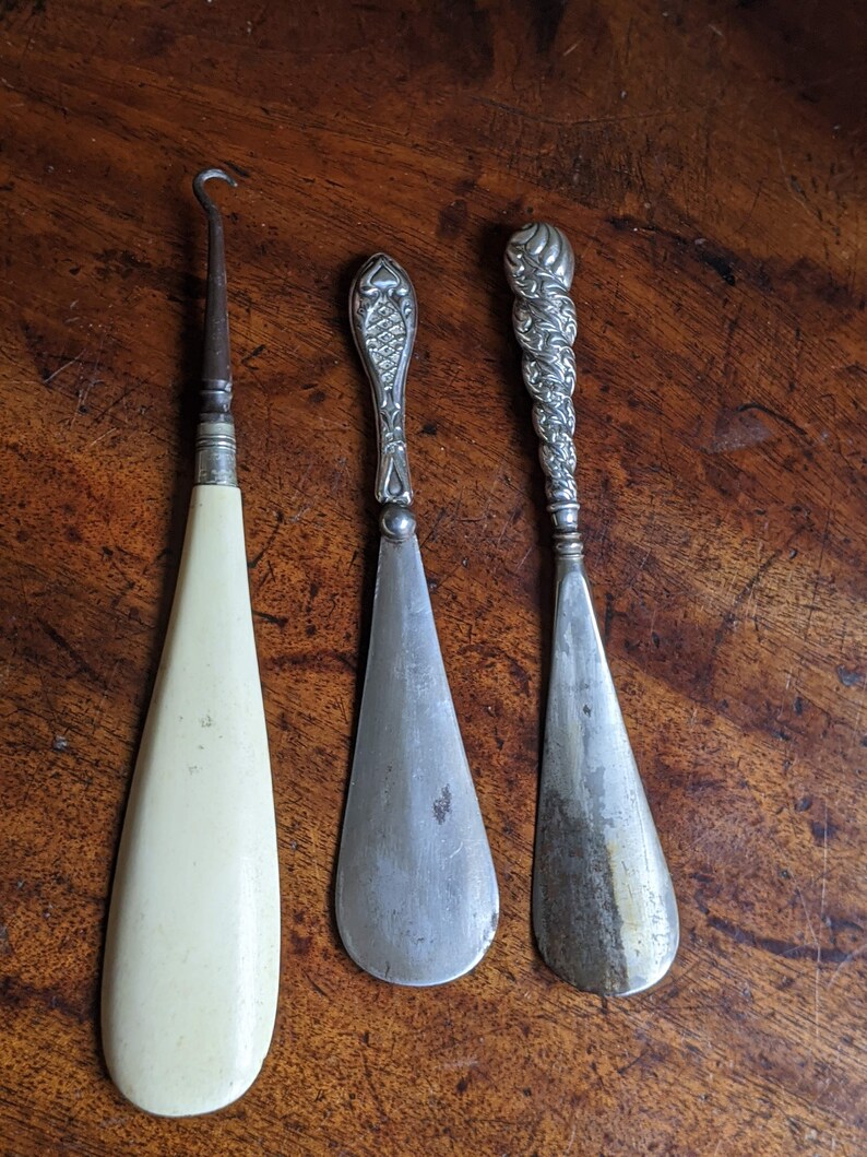 Antique Silver Handled and Bone Shoe Horns Instant Collection Etsy