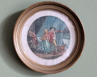 Pair of Antique Miniature Saucy Pictures 'Scene Galante' Pierre Bejambe 'CouCou'  and Lovers In Bedroom