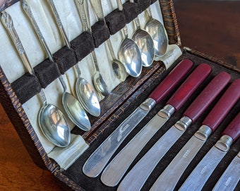 Antique Apostle Spoon and Tea Knife Set Sugar Tongs and Tea Spoons EPNS