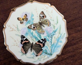 Vintage Stratton Powder Compact Butterflies Holmes Gray Design
