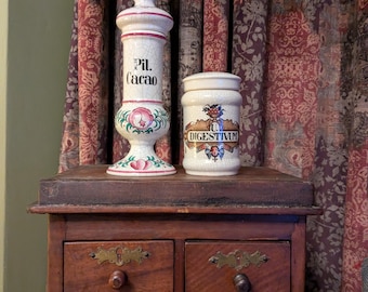 Vintage Anton Herr Keramik Apothecary Jars: Western Germany Porcelain Crackle Finish 'Craquellee' Pil. Cacao and U. Digestivum