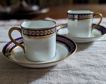 Vintage Adderleys Cobalt Blue and Gold Pair of Demitasse Cups and Saucers