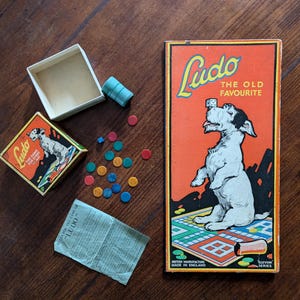 Antique Ludo Board Game with Playing Pieces