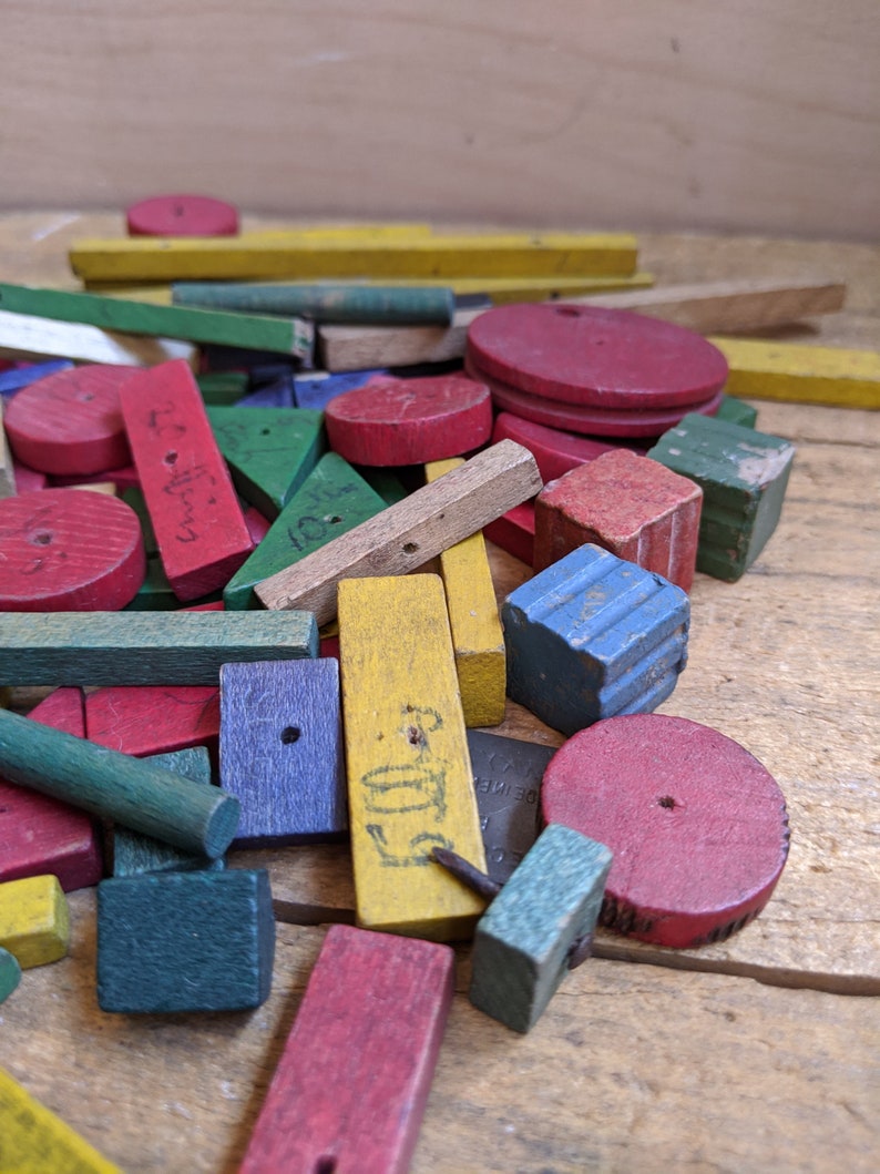 Vintage Wooden Bits and Pieces Construction Set Pieces Etsy