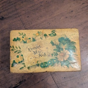 Antique Wooden Money Box Victorian Secret Compartment Money Box Forget Me Not Sweetheart Keepsake