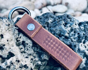 Leather Houndstooth Stamped Keychain
