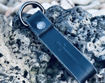 Leather Cross Stamped Keychain
