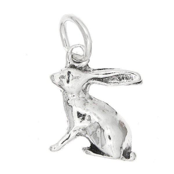 Sterling Silver Long Ear Bunny Rabbit Charm (3d Charm) -with Options