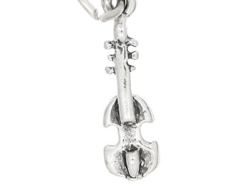 Sterling Silver Small Violin Charm Pendant (One Sided Charm) -with Options