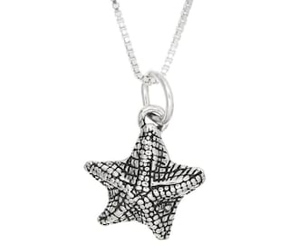 Small Starfish Sterling Silver Charm Necklace -with Options