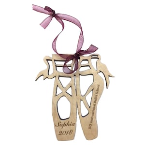 Ballet Shoes Ornament Custom made Wood Monogram Personalized Ballet Ballerina Christmas Ornament