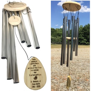 Custom Personalized Outdoor Chimes Memorial Tribute Wind Chime Wind Chimer Silver Tone Windchimes Remembrance Wind Chime Memorial Gift