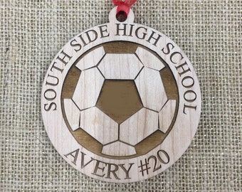 Custom Wood Soccer Ornament: Personalized Monogram Sport Gift