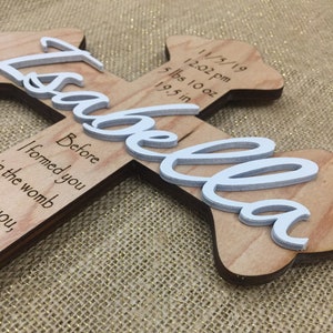 Personalized Cross Custom Wood Cross Baptism Cross First Communion Christening Dedication Baby Shower Gift Personalized Wooden Cross image 7