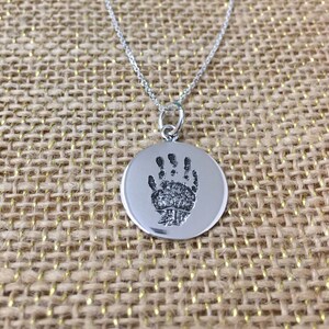 Baby Welcome gift Sterling Silver Baby&#39;s Actual Hand or Footprints Necklace w Baby&#39;s Name,  Mother & Baby Gift