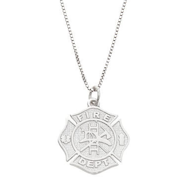 Sterling Silver One Sided Fire Department Maltese Cross Charm Necklace